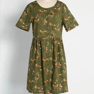 Modcloth x Princess Highway Babydoll Dress Green Animal Print Size 12 (AU)